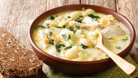 Chicken and Gnocchi Soup with Bread