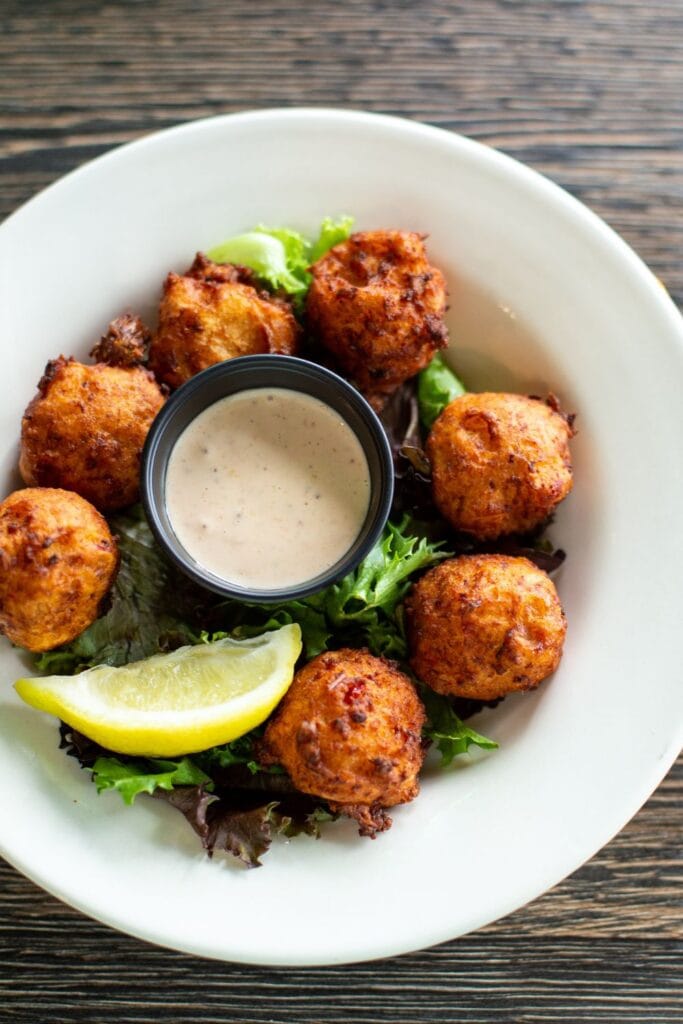 Conch Fritters with Lemon and Dipping Sauce