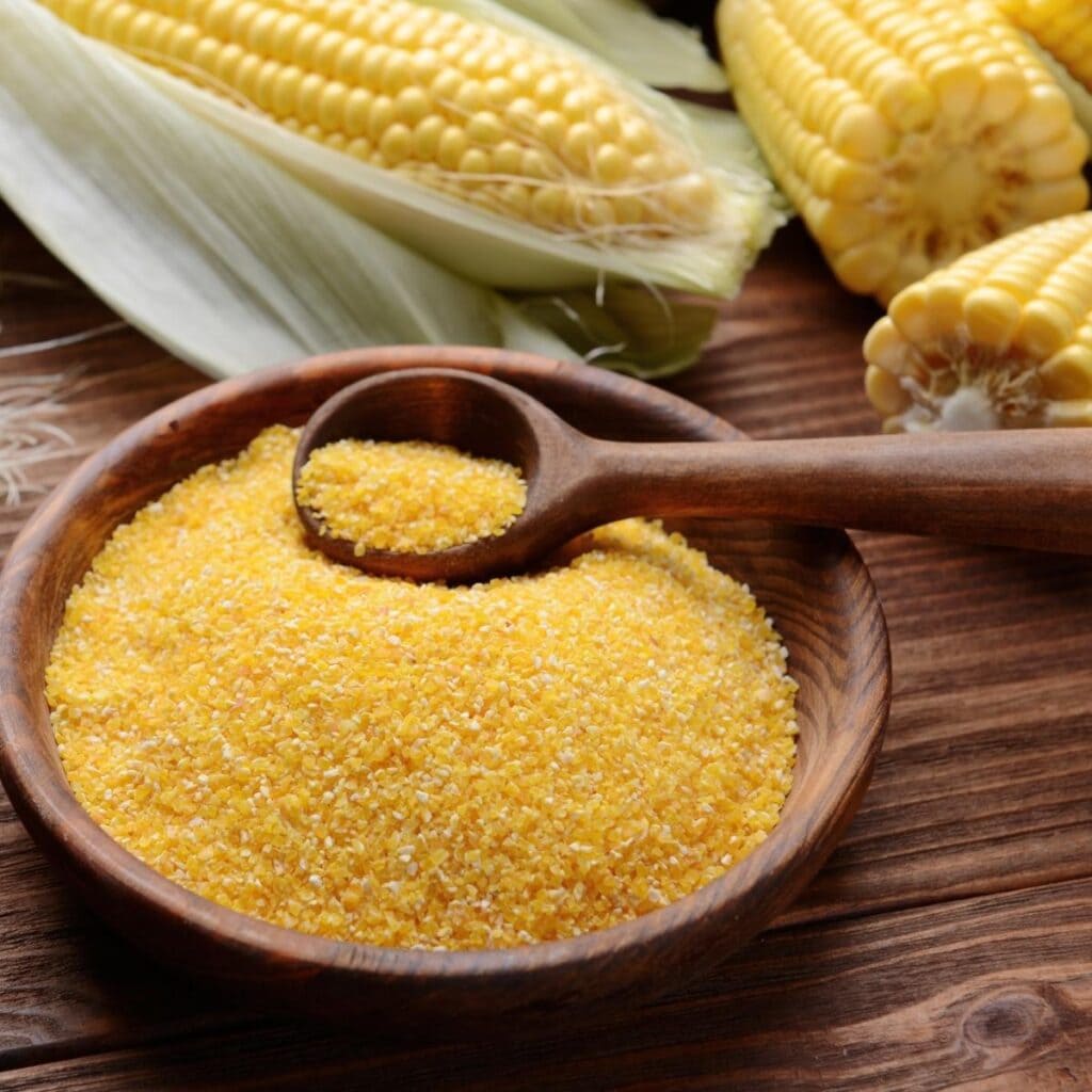 Cornmeal in a Wooden Round Dish