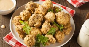 Crispy Deep Fried Mushrooms with Herbs and Dipping Sauce