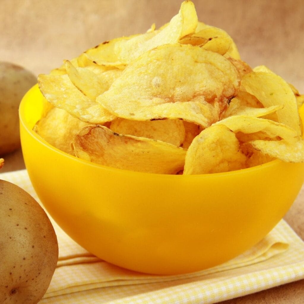 Potato Chips in a Yellow Bowl