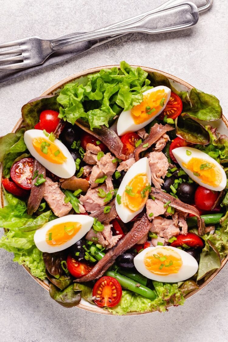 13 Classic French Salad Recipes You Ll Adore Insanely Good   French Nicoise Salad With Eggs Tomatoes And Tuna 750x1125 