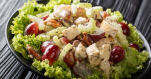 Healthy Homemade Chicken Salad with Grapes, Chicken and Pecan Nuts