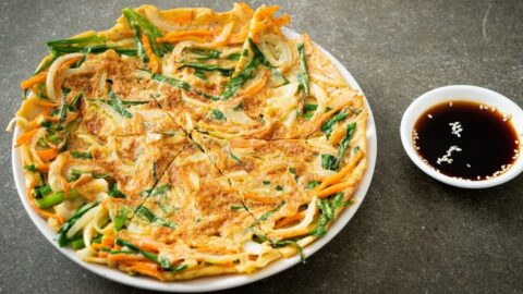 Healthy and Crunchy Korean Cabbage Pancake with Soy Sauce