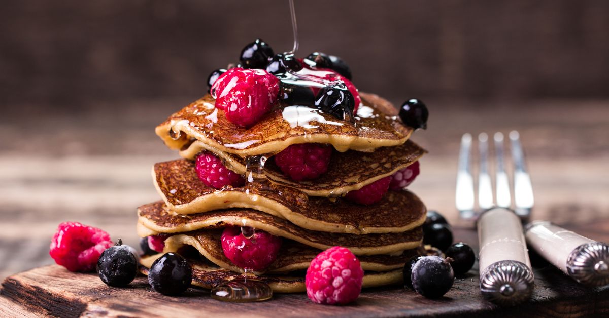 High-Fiber Buckwheat Pancakes with Berries and Honey
