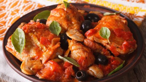 Homemade Cacchiatore Chicken with Basil, Olives and Tomatoes