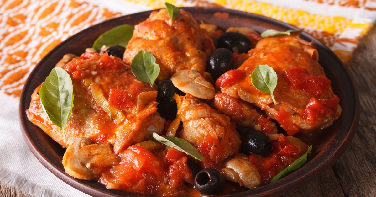 Homemade Cacchiatore Chicken with Basil, Olives and Tomatoes