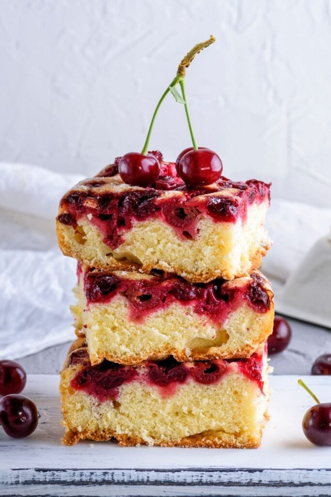 Homemade Square Cakes with Cherries