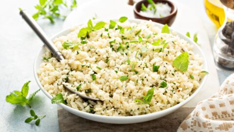 Homemade Cauliflower Rice with Herbs in a Plate