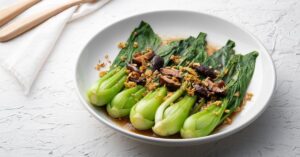 Homemade Chinese Stir-Fried Bok Choy in a Plate