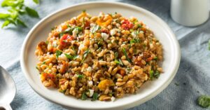 Homemade Healthy Farro Salad with Tomatoes and Herbs