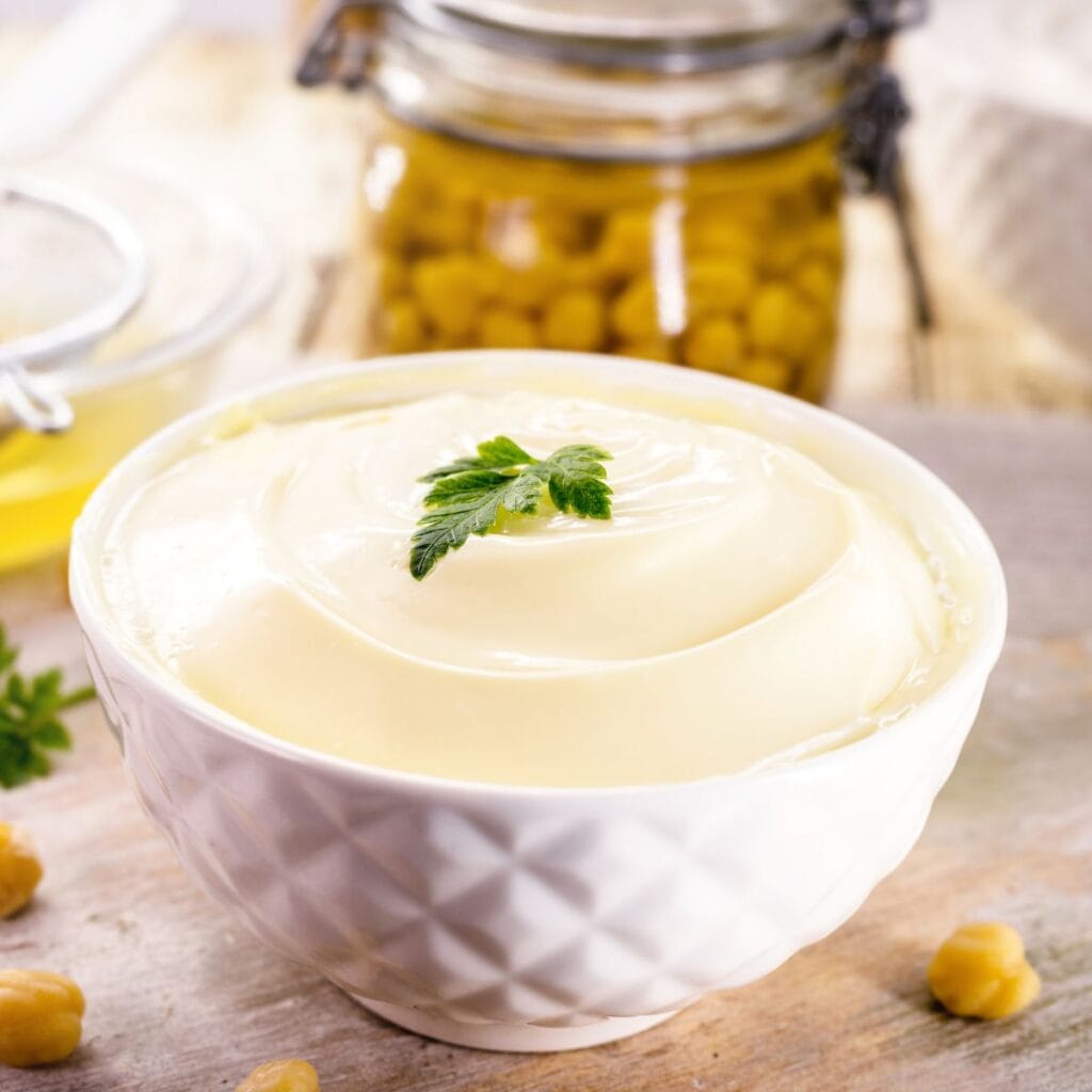 Mayonnaise in a Bowl with Chickpeas