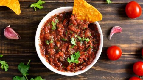 Homemade Mexican Salsa with Chips in a Bowl