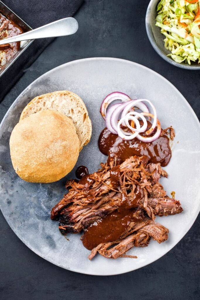 Homemade Pulled Pork with Bread and Sauce