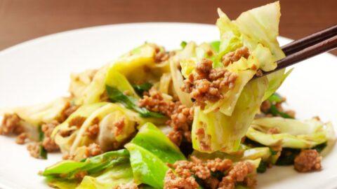 Homemade Stir-Fried Cabbage with Ground Beef in a Plate