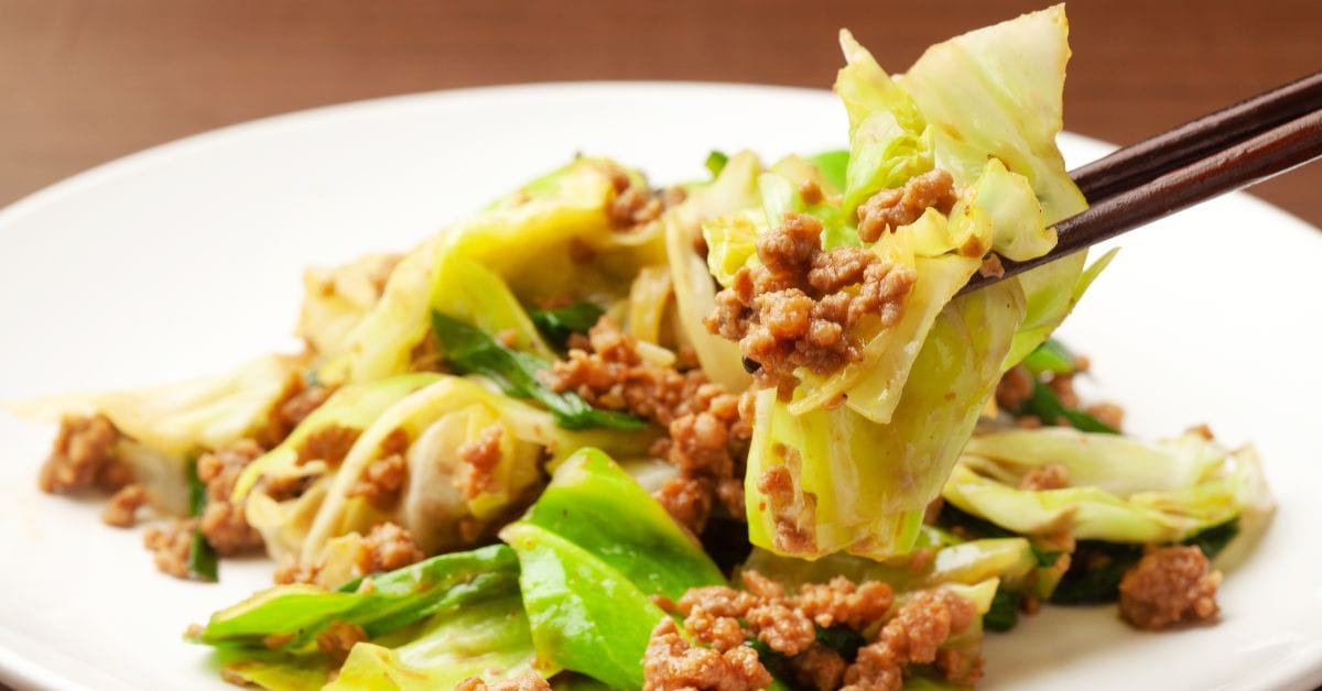 Homemade Stir-Fried Cabbage with Ground Beef in a Plate