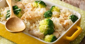 Homemade Rice, Broccoli, Chicken and Cheese Casserole