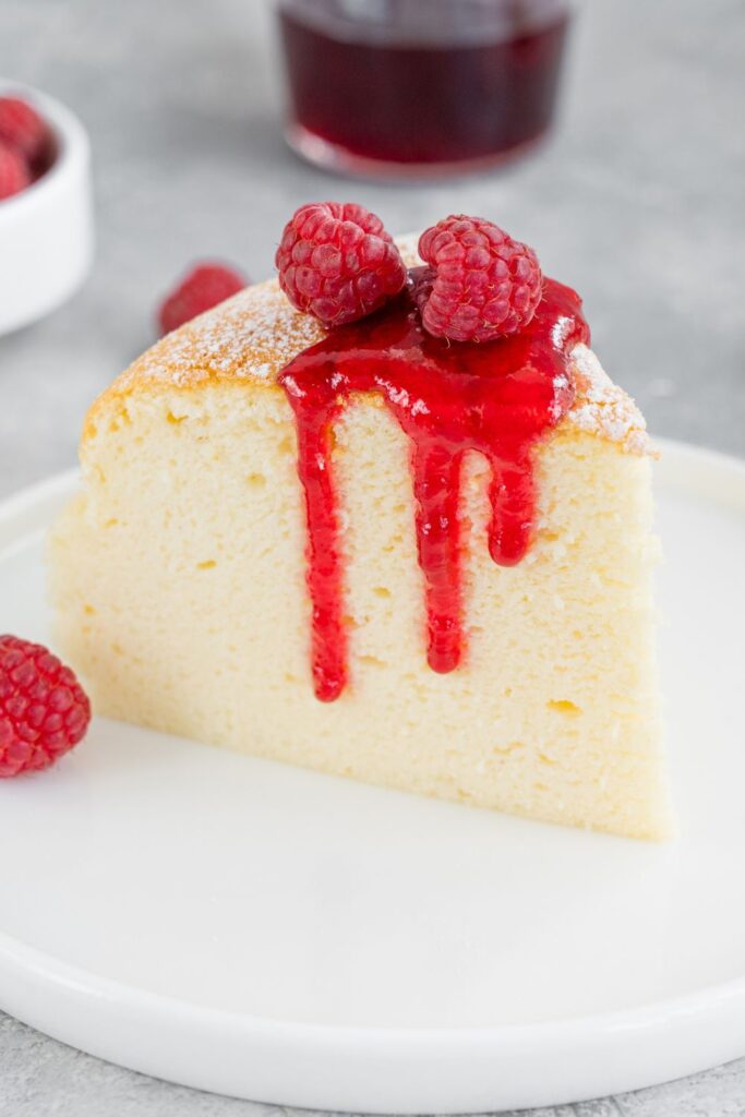 Japanese Cotton Cheesecake with Raspberry Sauce