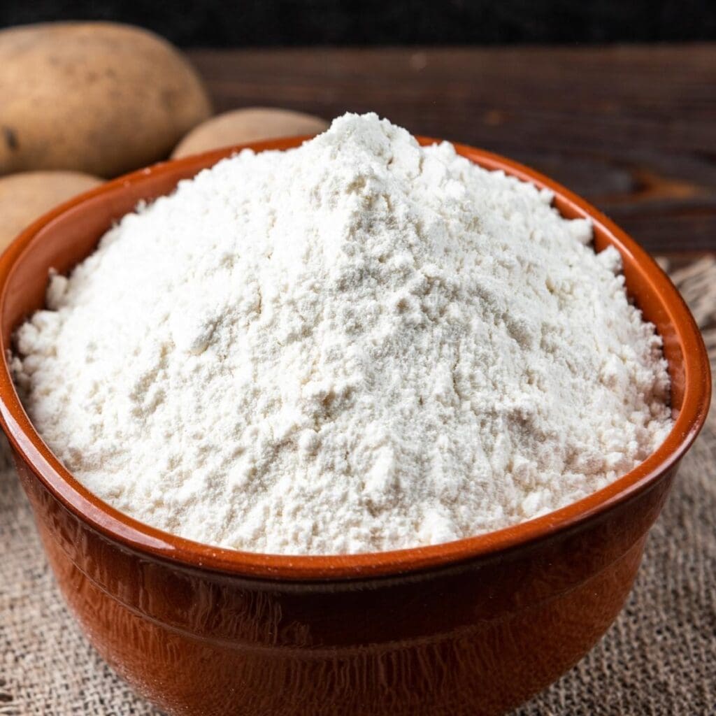 Potato Flour in a Brown Bowl