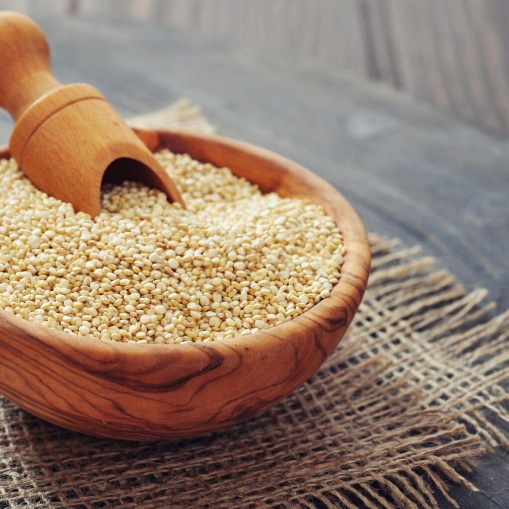Quinoa Seeds in a Wooden Bowl