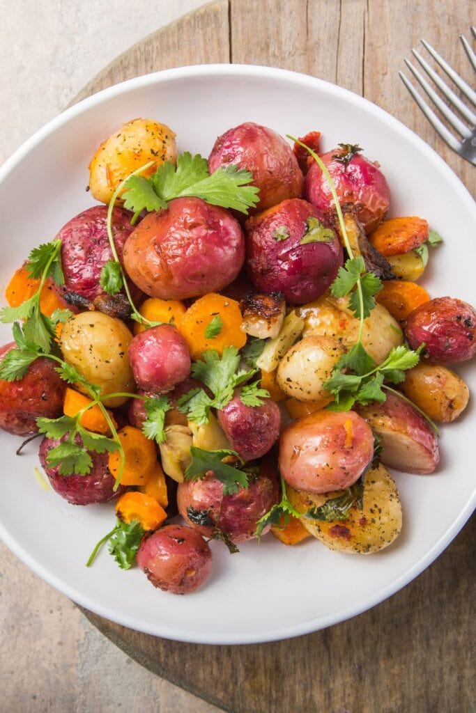 Roasted or Boiled Yellow and Purple Potatoes with Carrots