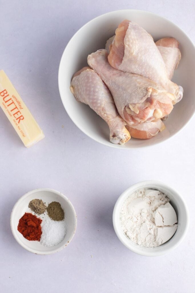 Shake and Bake Chicken Ingredients - Chicken, All-Purpose Flour, Spices, Seasonings and Butter
