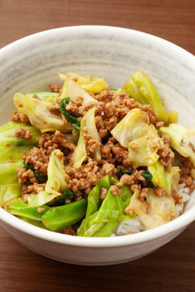 Stir-Fried Ground Beef and Cabbage with Rice