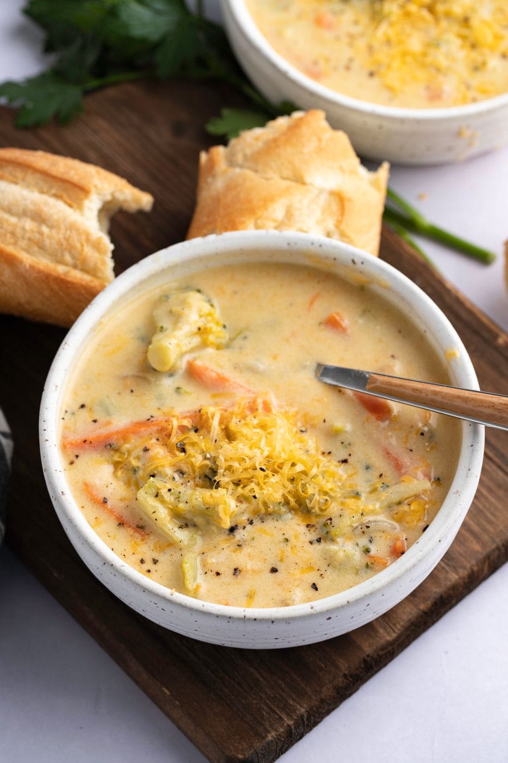 Thick and Creamy Panera Broccoli Cheddar Soup on a bowl. 