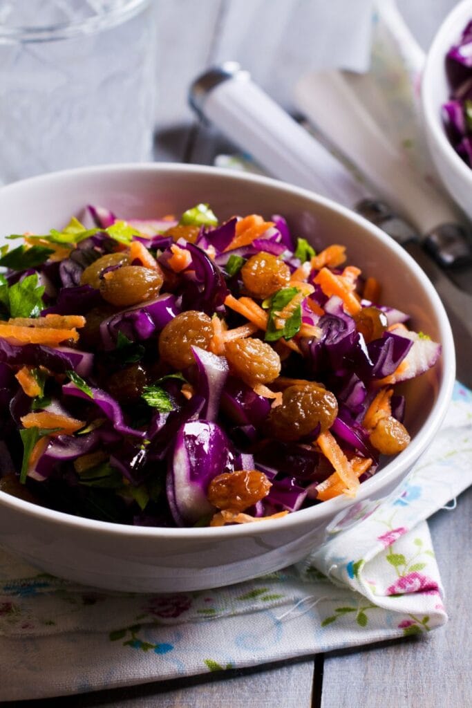 Vegetable Salad with Cabbage, Carrots and Raisins