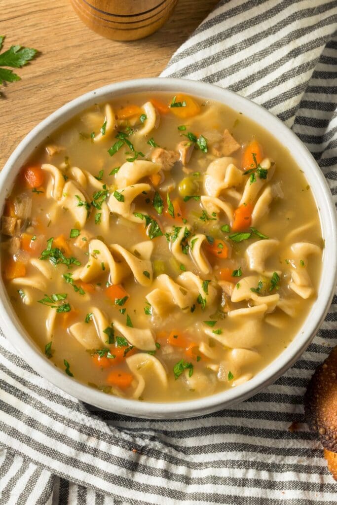 Warm Chicken Noodle Soup with Vegetables