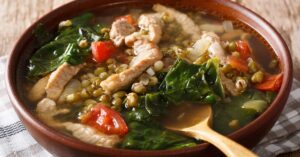 Warm Homemade Mung Bean Stew with Pork and Vegetables