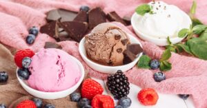 Assorted Sweet Frozen Custard Flavors: Raspberry, Chocolate and Vanilla