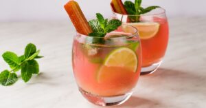 Boozy Rhubarb Cocktail with Lime and Mint