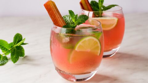 Boozy Rhubarb Cocktail with Lime and Mint