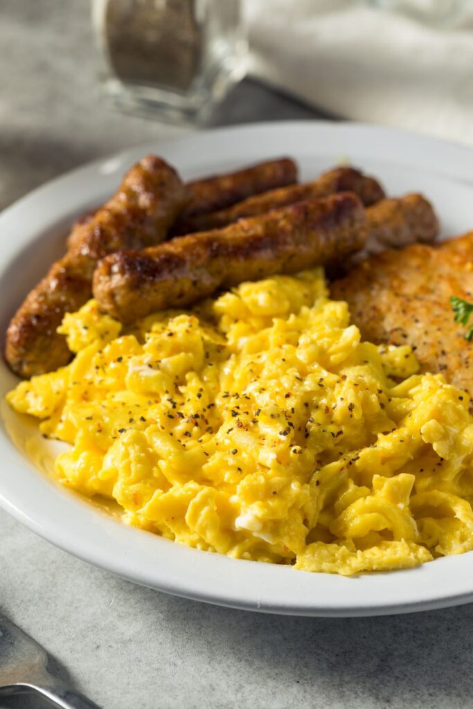 Breakfast Sausage with Scrambled Eggs and Hash Browns