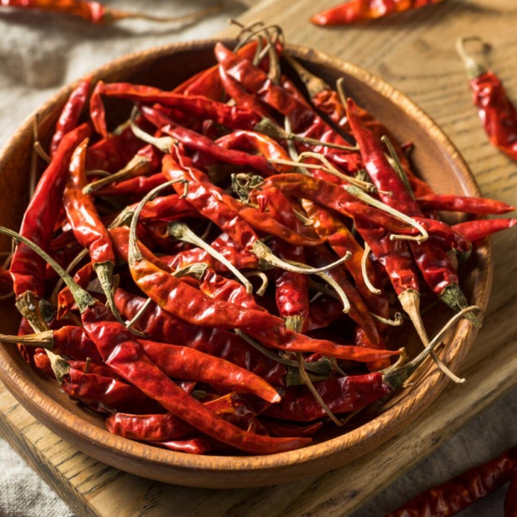 Dried Red Chili Peppers in a bowl