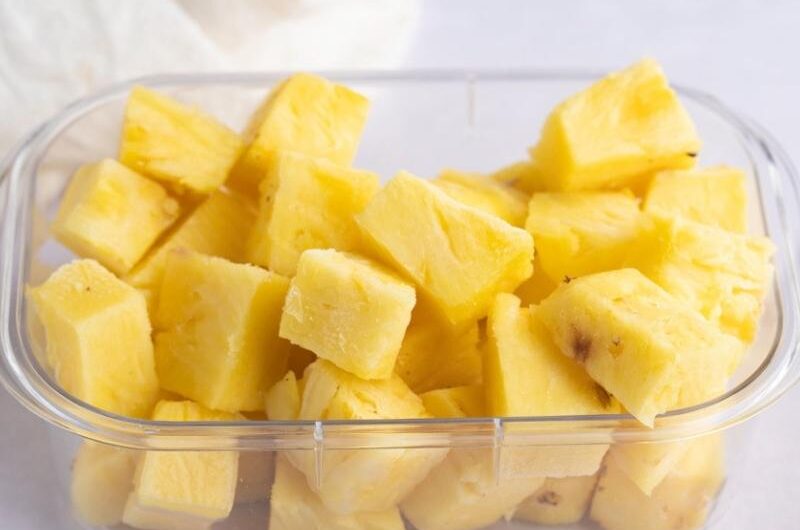 Frozen Pineapple Slices on a Clear Container