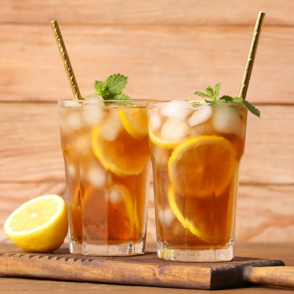 Glasses of Sun Tea with Ice and Lemon