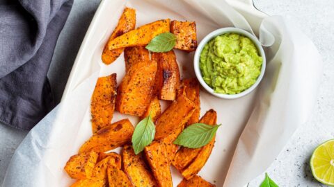 Homemade Baked Sweet Potatoes with Avocado Dip and Lime