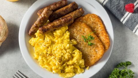 Homemade Breakfast Sausage with Scrambled Eggs and Hash Browns