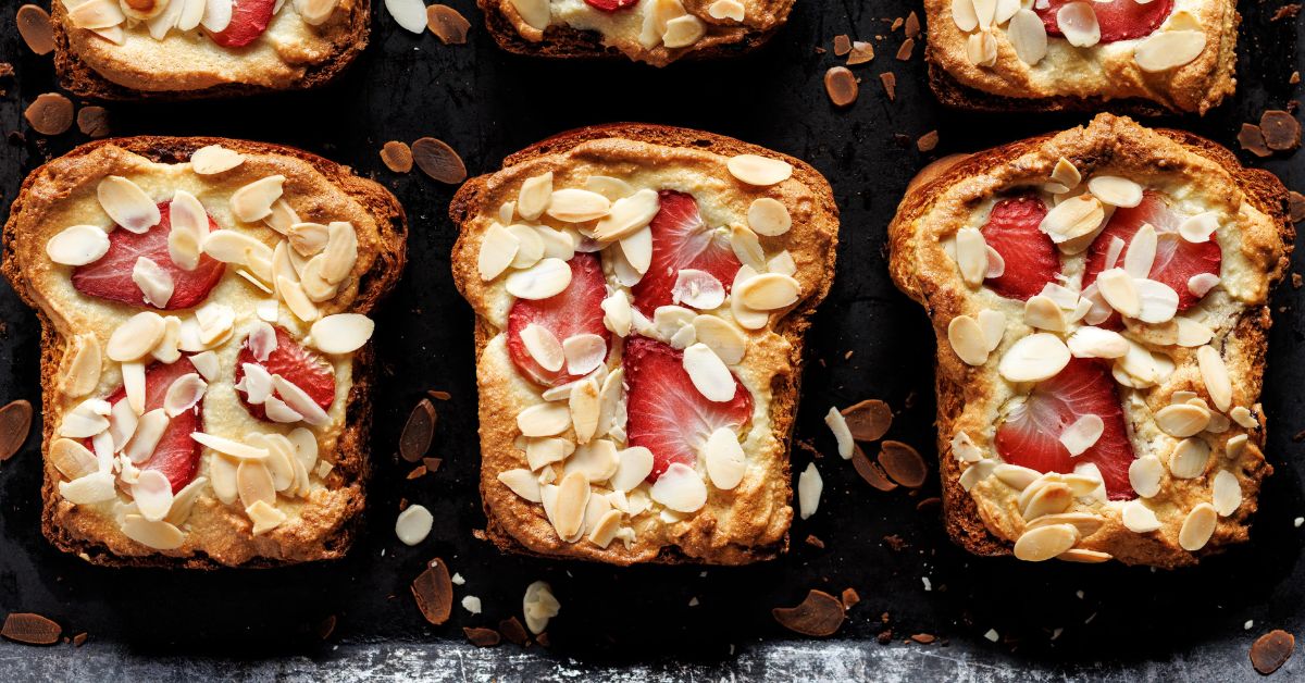 Homemade Brioche Toast with Strawberries, Frangipane and Almond Flakes