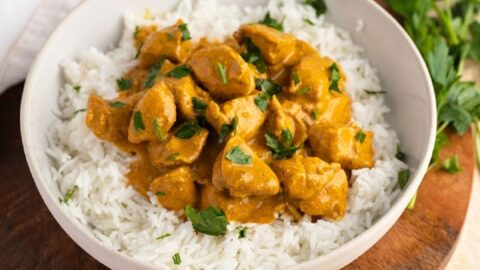 Homemade Creamy, Savory and Spicy Indian Chicken Curry with Rice