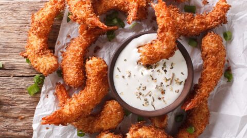 Homemade Deep Fried Shrimp with Cream Sauce and Herbs