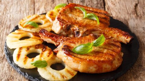 Homemade Grilled Pork Chops with Glazed Honey and Pineapple