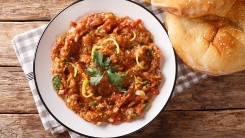 Homemade Indian Mashed Eggplant with Tomatoes and Spices