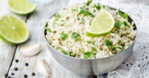 Homemade Lime Rice with Herbs in a Bowl