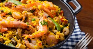 Homemade Paella with Seafood and Chicken