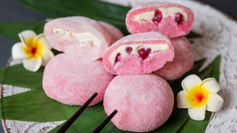 Homemade Pink Sweet Mochi with Butter Cream