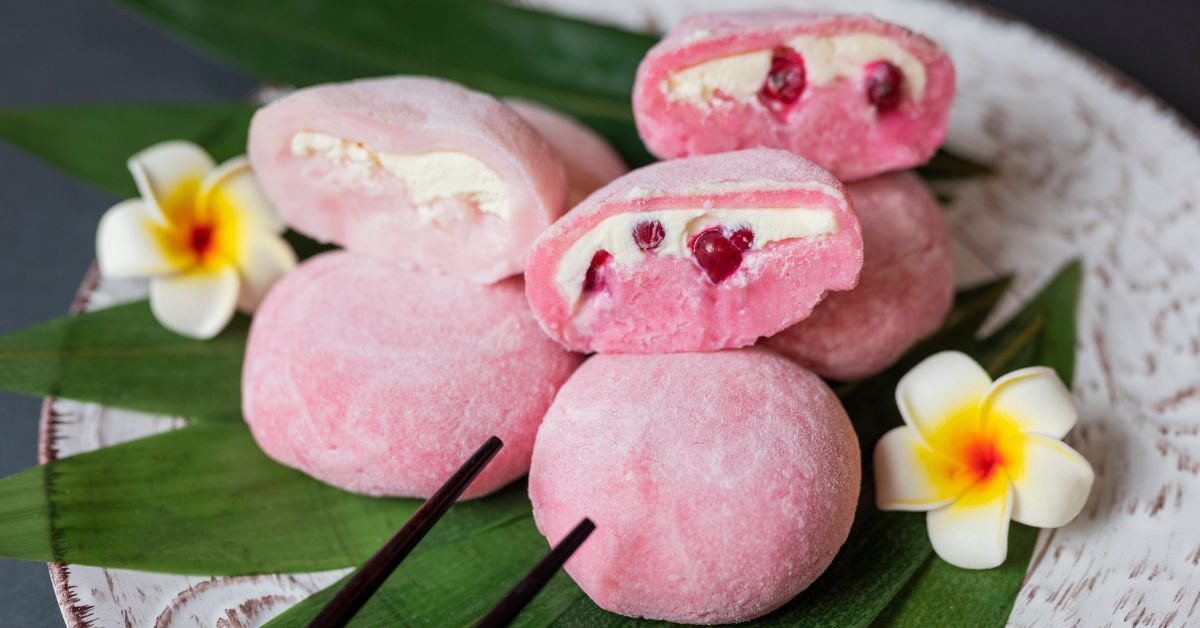 Homemade Pink Sweet Mochi with Butter Cream