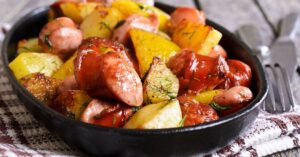 Homemade Potato and Sausage Slices with Herbs